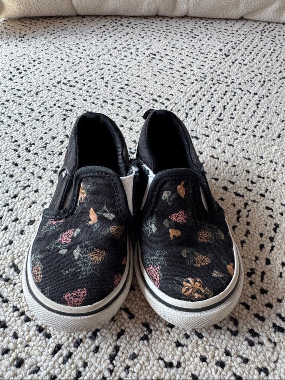 Vans Black Floral Slip-ons